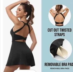 JAFINSY Tennis Golf Black Dress with Built in Shorts Bra Athletic Summer Large